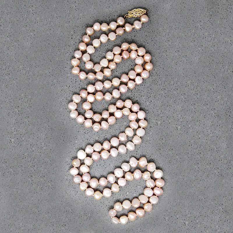 Opera Length Pink Freshwater Pearl Necklace