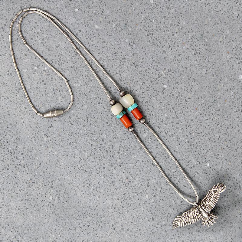 Beaded Necklace with Silver Eagle Pendant