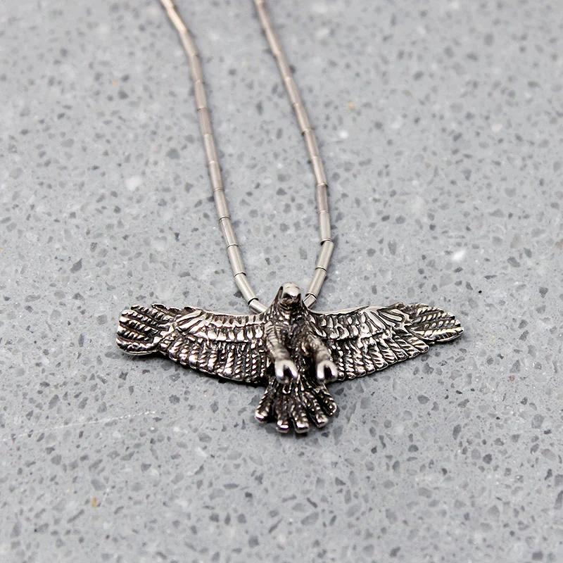 Beaded Necklace with Silver Eagle Pendant