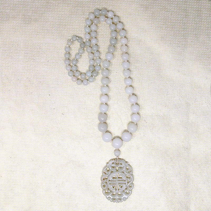 Antique Mutton Fat Carved Jade Necklace