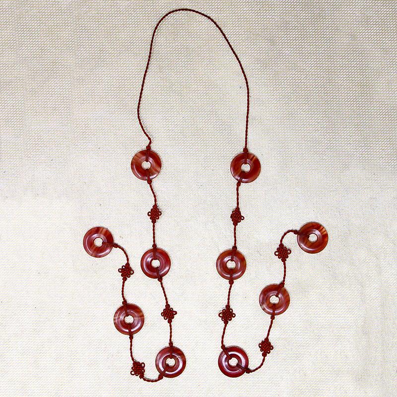 Chinese Silk Lariat Necklace with Carnelian "Coins"