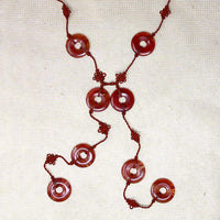 Chinese Silk Lariat Necklace with Carnelian "Coins"