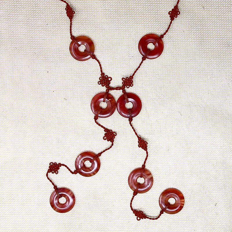 Chinese Silk Lariat Necklace with Carnelian "Coins"