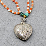 Chinese Repoussé Silver Heart Pendant on Beads
