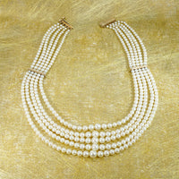 Five Strand Pearl & Gold Festoon Necklace