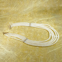 Five Strand Pearl & Gold Festoon Necklace