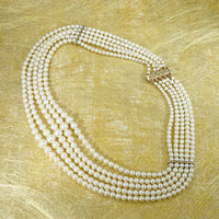 Five Strand Pearl & Gold Festoon Necklace