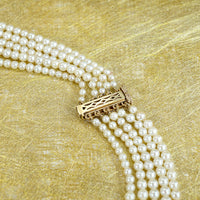Five Strand Pearl & Gold Festoon Necklace