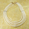 Five Strand Pearl & Gold Festoon Necklace