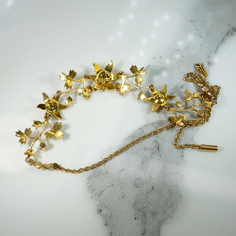 Golden Garland Pearl & Diamond Flora Necklace