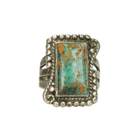 Early Native American Coin Silver Turquoise Ring - Gem Set Love