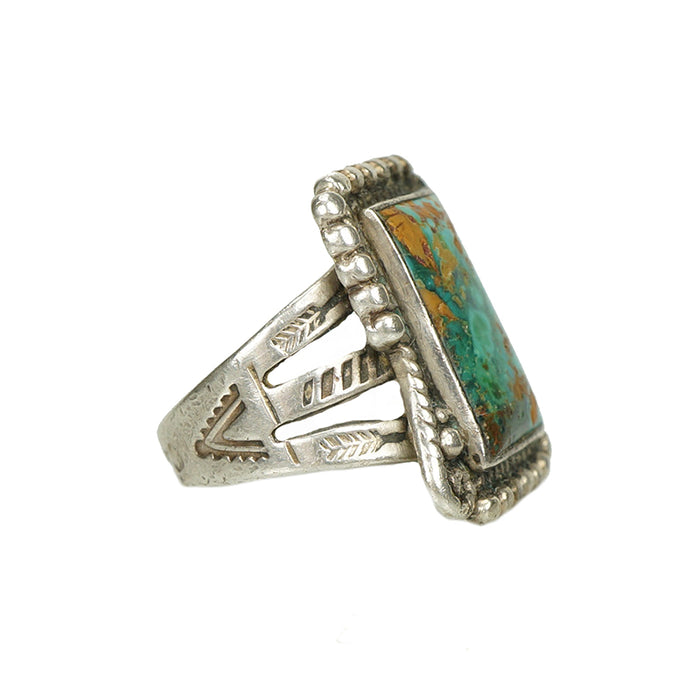 Early Native American Coin Silver Turquoise Ring - Gem Set Love