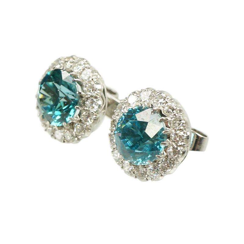 Diamond and Blue Zircon Stud Earrings in Platinum
