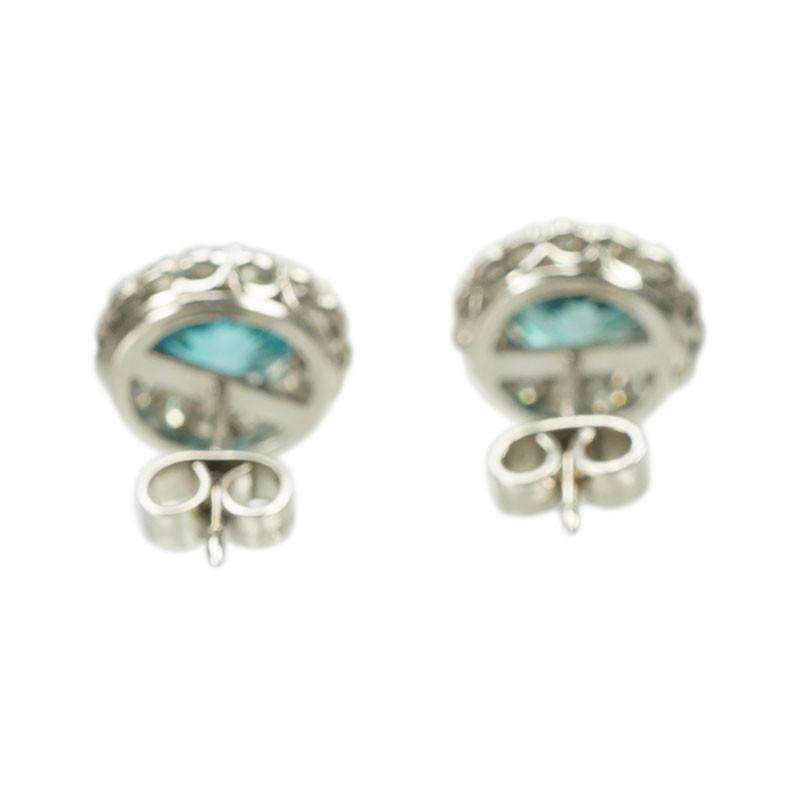 Diamond and Blue Zircon Stud Earrings in Platinum