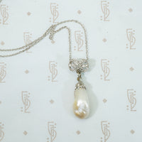 Natural Pearl Platinum and Diamond Pendant