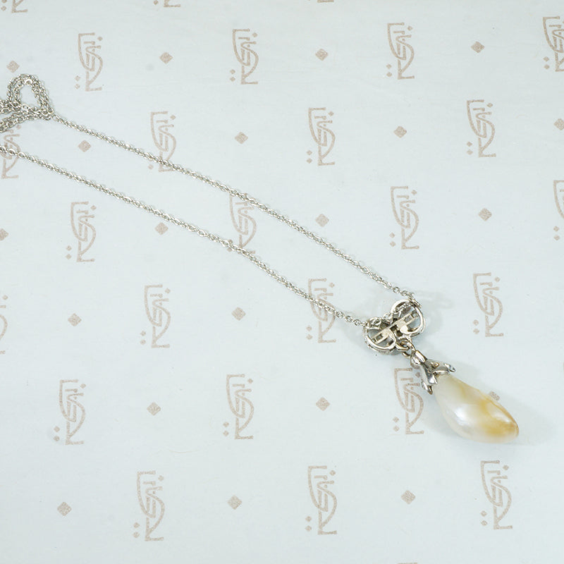 Natural Pearl Platinum and Diamond Pendant