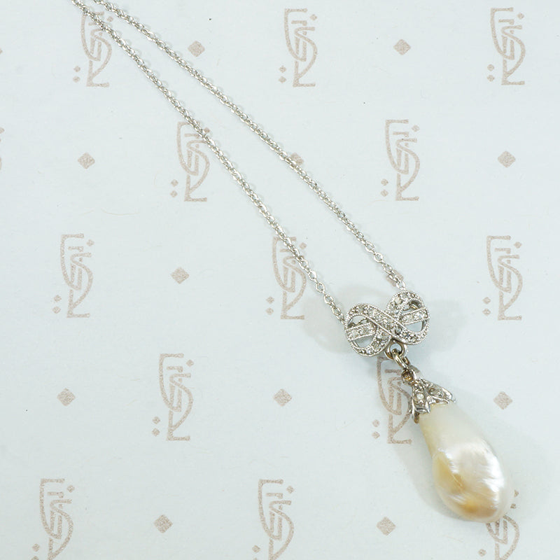 Natural Pearl Platinum and Diamond Pendant