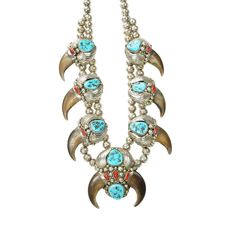 Extraordinary Navajo Bear Claw & Gem Necklace