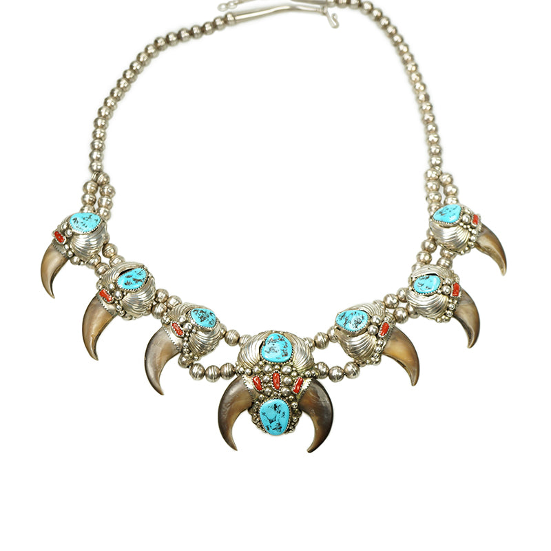 Extraordinary Navajo Bear Claw & Gem Necklace