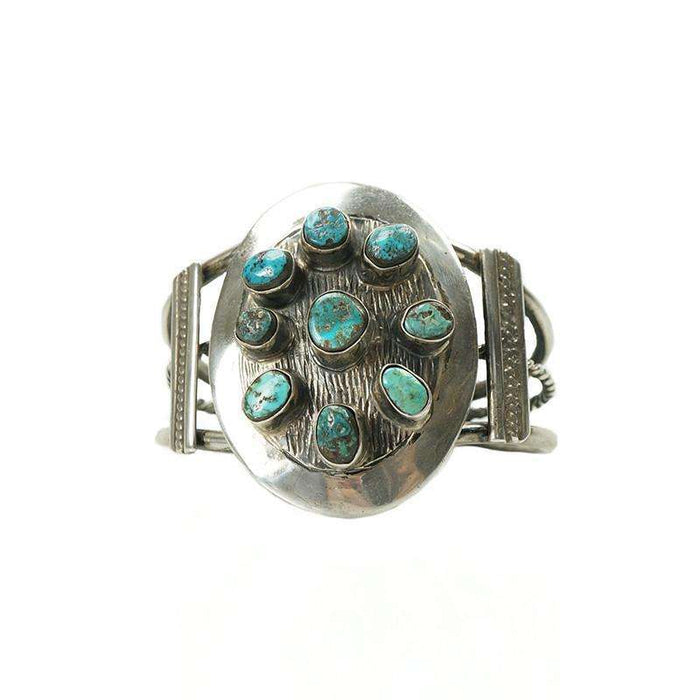 1940's Coin Silver and Turquoise Native American Cuff Bracelet