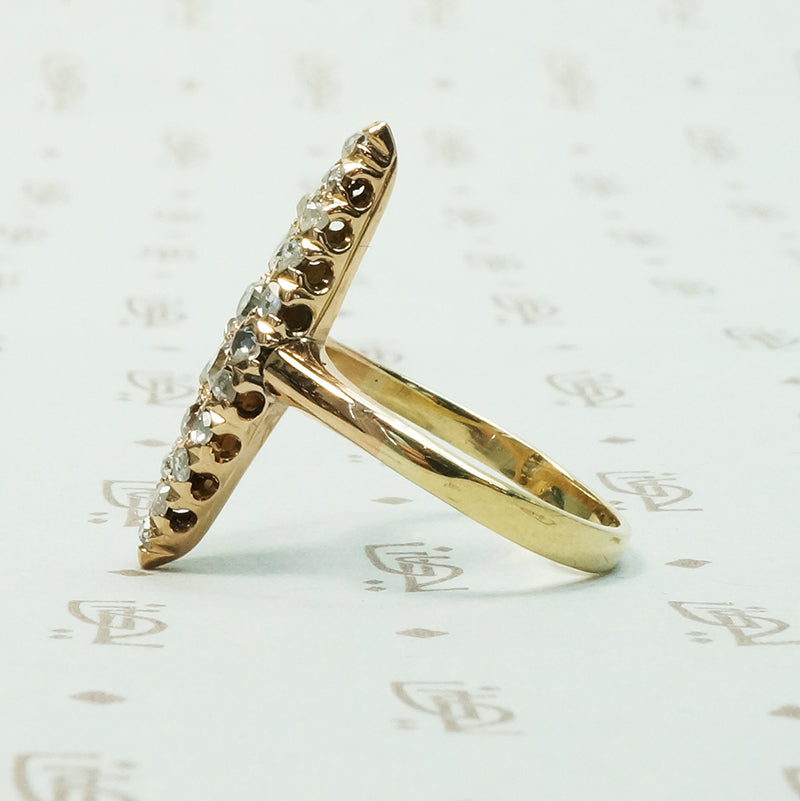 Majestic Gold Navette Ring Covered in Old Diamonds