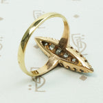 Majestic Gold Navette Ring Covered in Old Diamonds