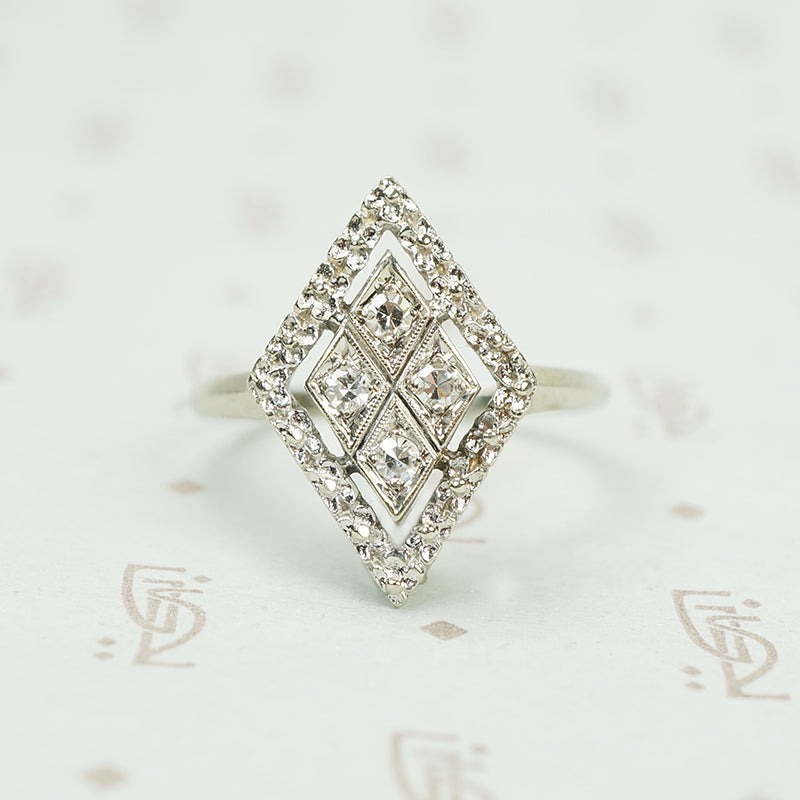 Flowers and Navettes and Diamonds Vintage Ring