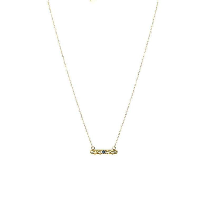 Antique Bar Necklace in Yellow Gold with Sapphire and Pearls