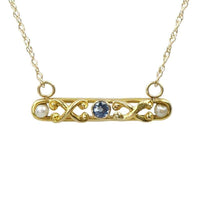 Antique Bar Necklace in Yellow Gold with Sapphire and Pearls