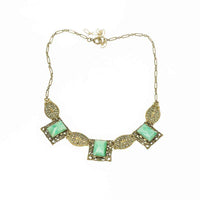 Czech Necklace from the 20's in Green Glass and brass Filigree