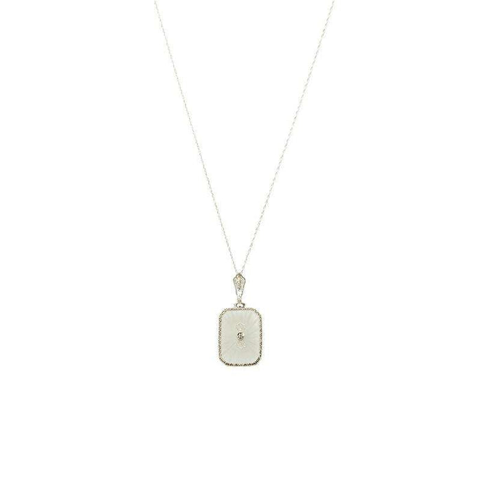 1920's Camphor Glass & White gold filigree Necklace