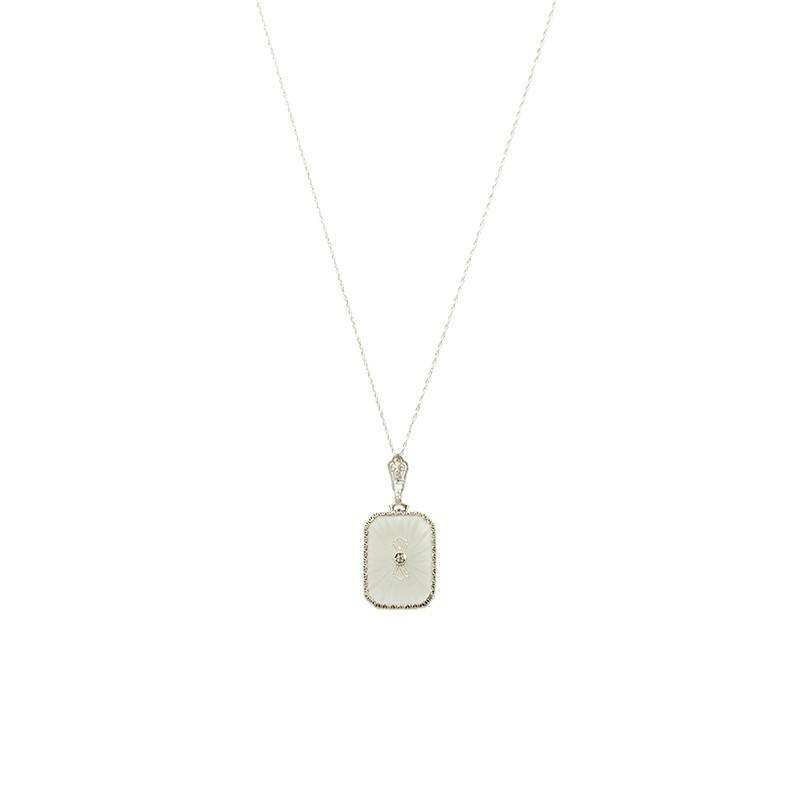 1920's Camphor Glass & White gold filigree Necklace