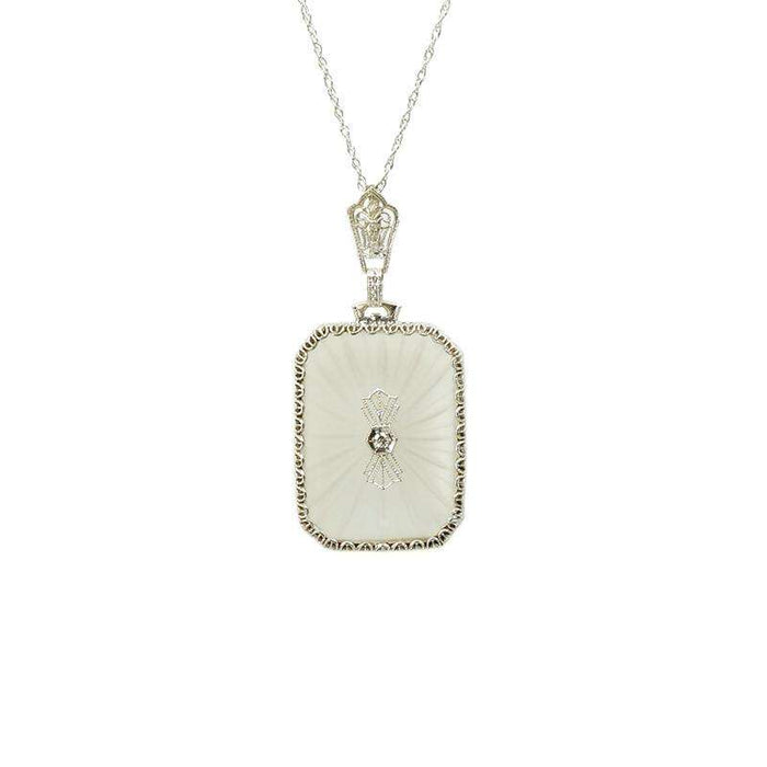1920's Camphor Glass & White gold filigree Necklace