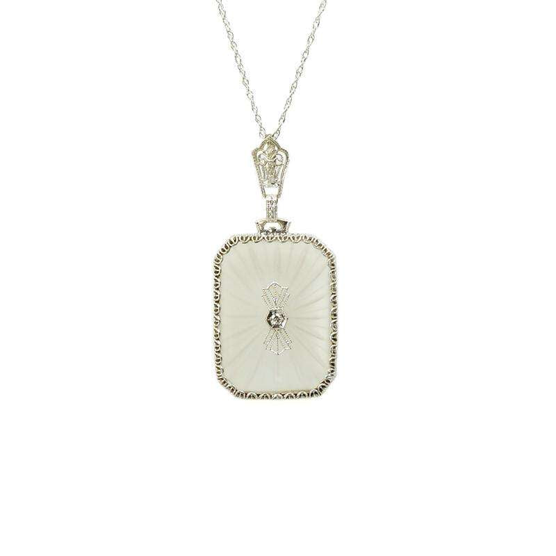 1920's Camphor Glass & White gold filigree Necklace