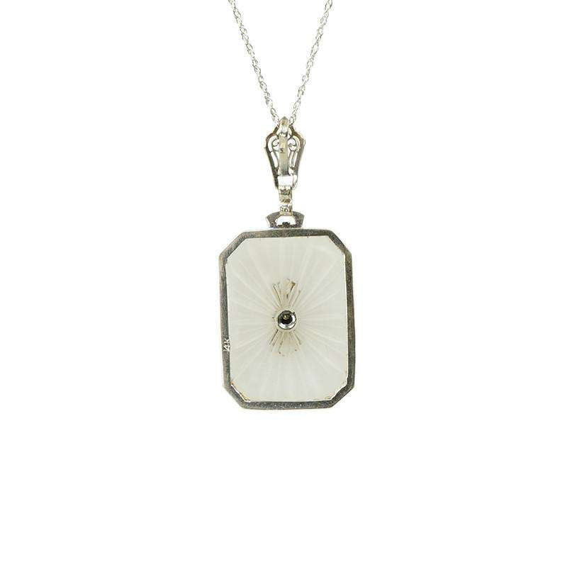 1920's Camphor Glass & White gold filigree Necklace