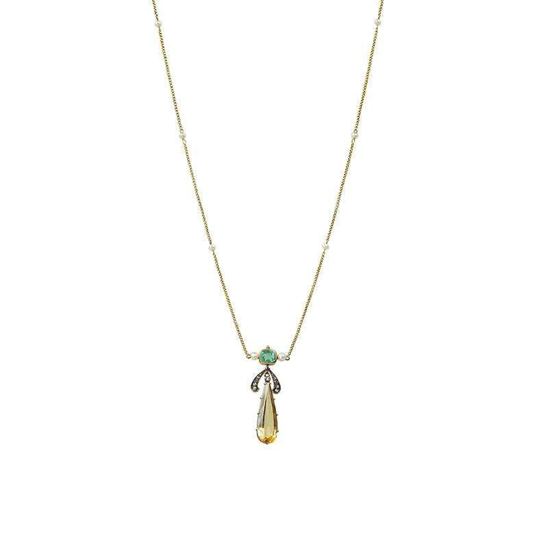 The Perfect Victorian Necklace: Topaz Emerald Ruby and Rose Cut Diamonds a Harelquin of colors