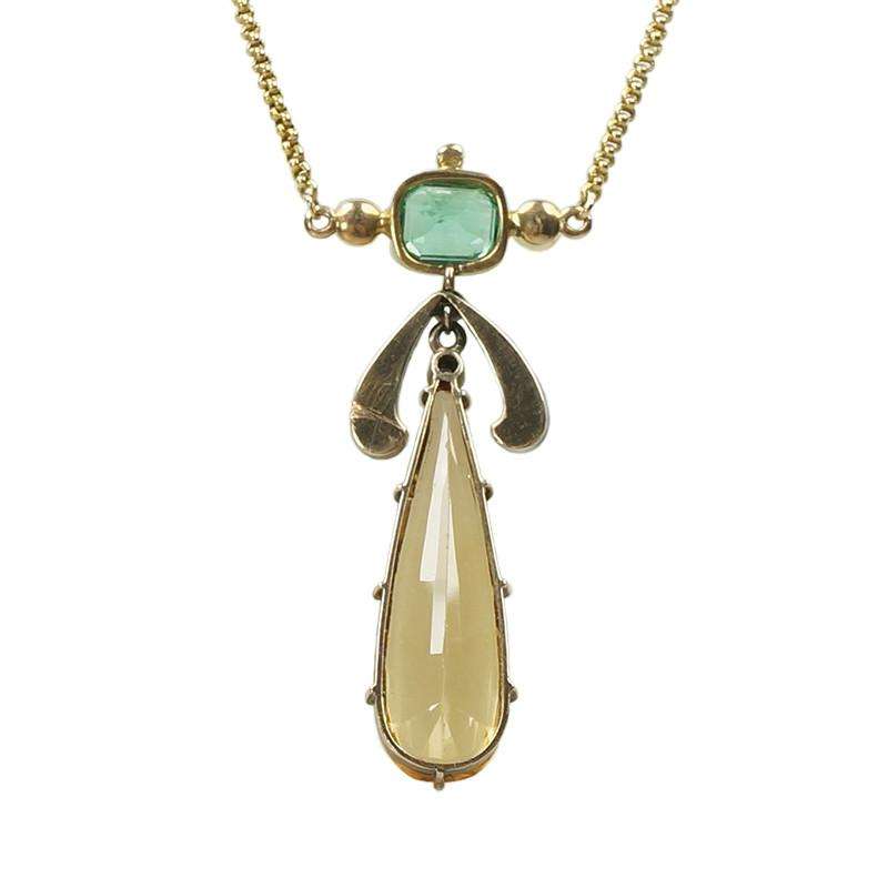 The Perfect Victorian Necklace: Topaz Emerald Ruby and Rose Cut Diamonds a Harelquin of colors