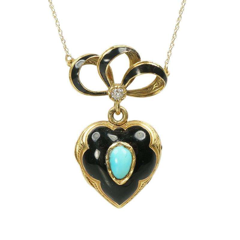 Antique French 18k Black enamel and Turquoise Locket