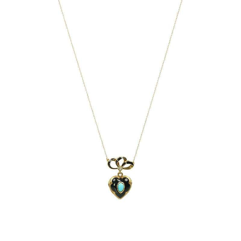 Antique French 18k Black enamel and Turquoise Locket