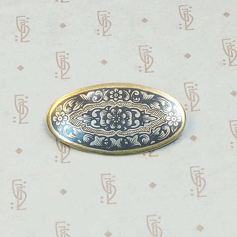 Russian Silver Gilt and Niello Pin