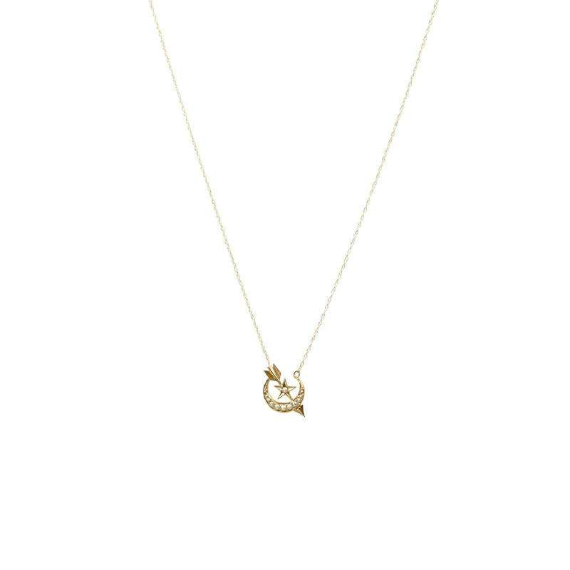 Moon Star & Arrow Necklace circa 1890 gold and pearls