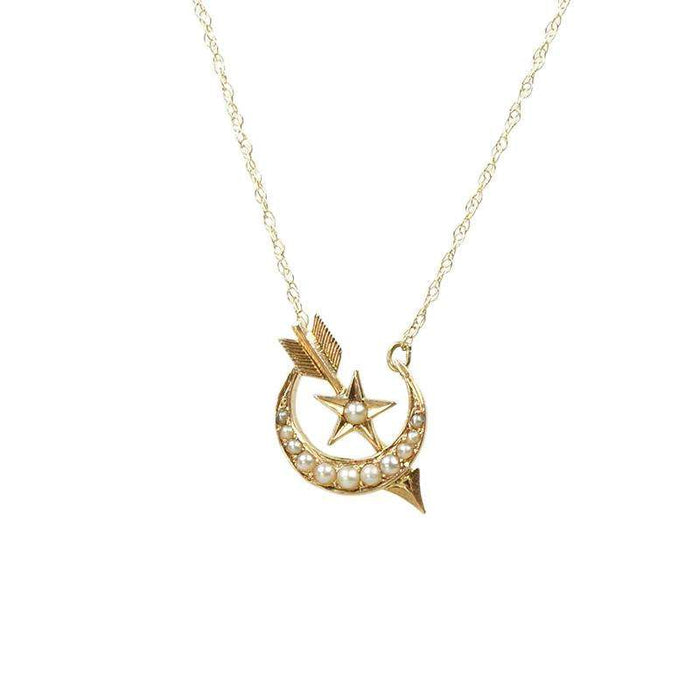 Moon Star & Arrow Necklace circa 1890 gold and pearls