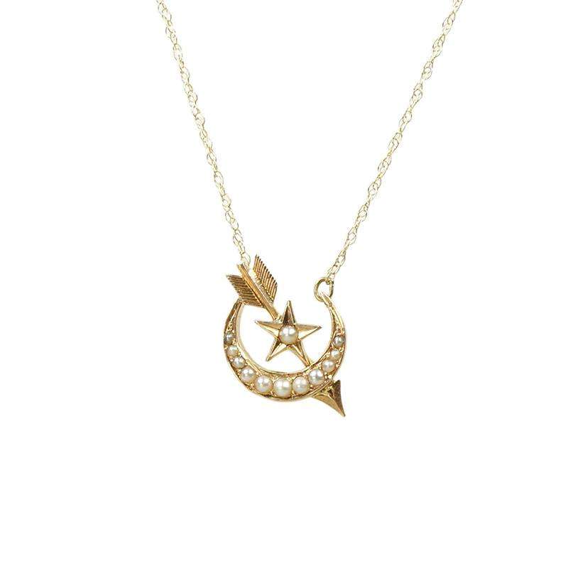 Moon Star & Arrow Necklace circa 1890 gold and pearls