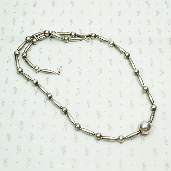 Navajo Handmade Silver Bead Necklace