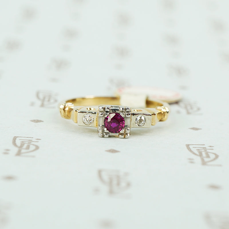 New Old Stock Vintage Ruby and Diamond Engagement Ring
