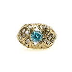 Vintage Naturalistic Diamond and a Sparkling Natural Blue Zircon Ring