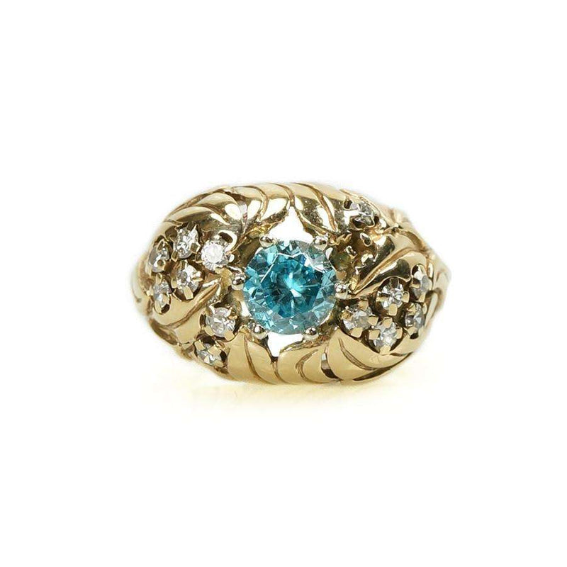 Vintage Naturalistic Diamond and a Sparkling Natural Blue Zircon Ring
