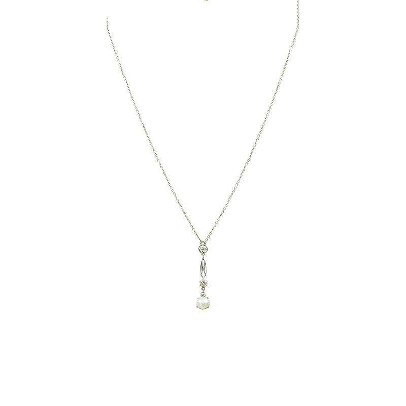 Edwardian Necklace in Platinum with Natural Pearl & Diamonds