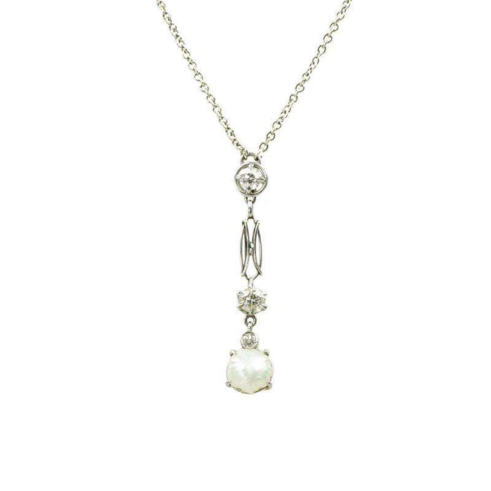 Edwardian Necklace in Platinum with Natural Pearl & Diamonds