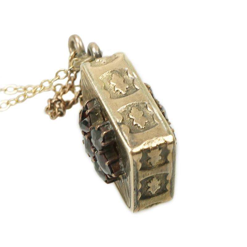 Gold Victorian Pendant Perfume Bottle set with Bohemian Garnets